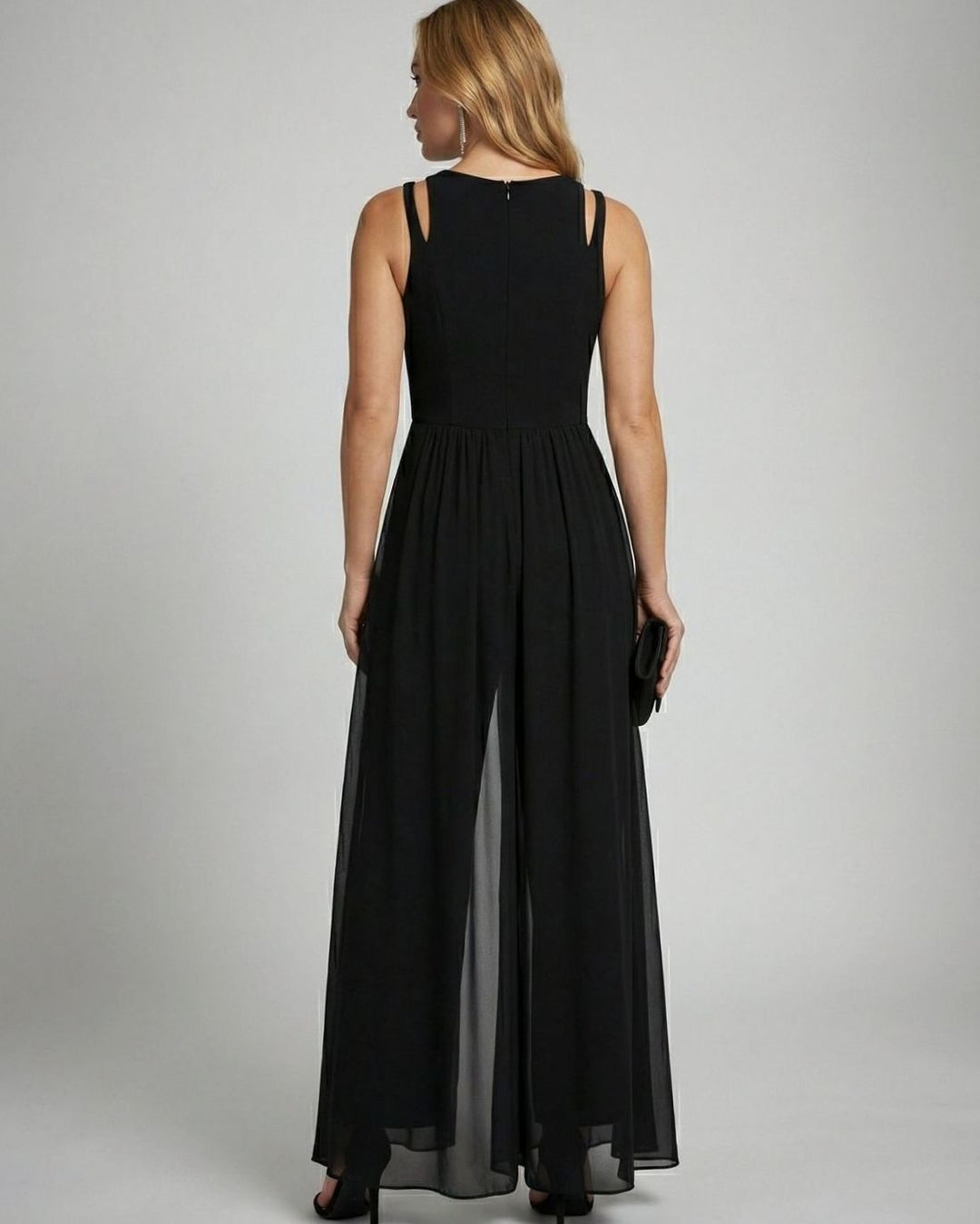 Women's Sleeveless Wide-Leg Chiffon Overlay Jumpsuit