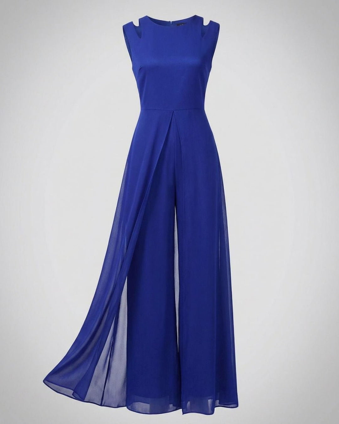 Women's Sleeveless Wide-Leg Chiffon Overlay Jumpsuit - Blue