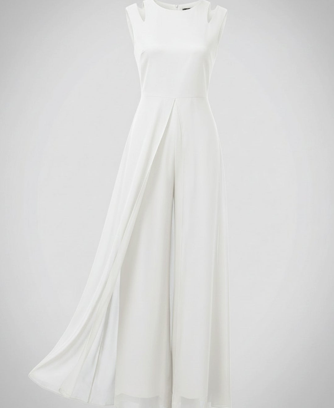 Women's Sleeveless Wide-Leg Chiffon Overlay Jumpsuit - White