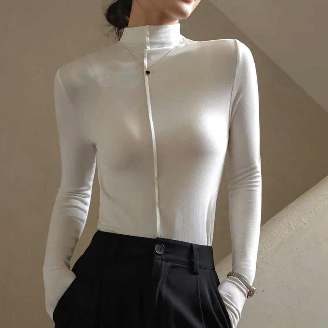 Women's Slim-Fit Mock-Neck Long Sleeve Turtleneck Shirt - White