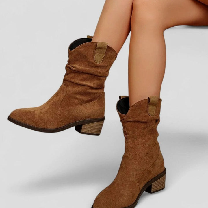 Women's Slouch Ankle Boots Cushioned Footbed Block Heel - Brown