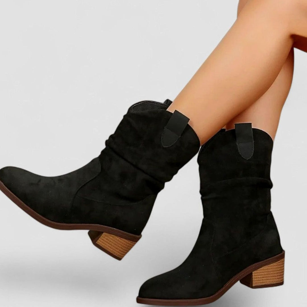 Women's Slouch Ankle Boots Cushioned Footbed Block Heel - Black