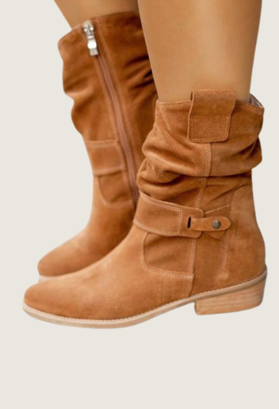Women's Slouch Ankle Boots Zip-Up Block Heel Suede Wide Calf