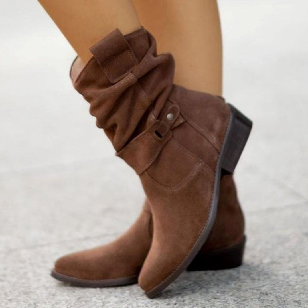 Women's Slouch Ankle Boots Zip-Up Block Heel Suede Wide Calf