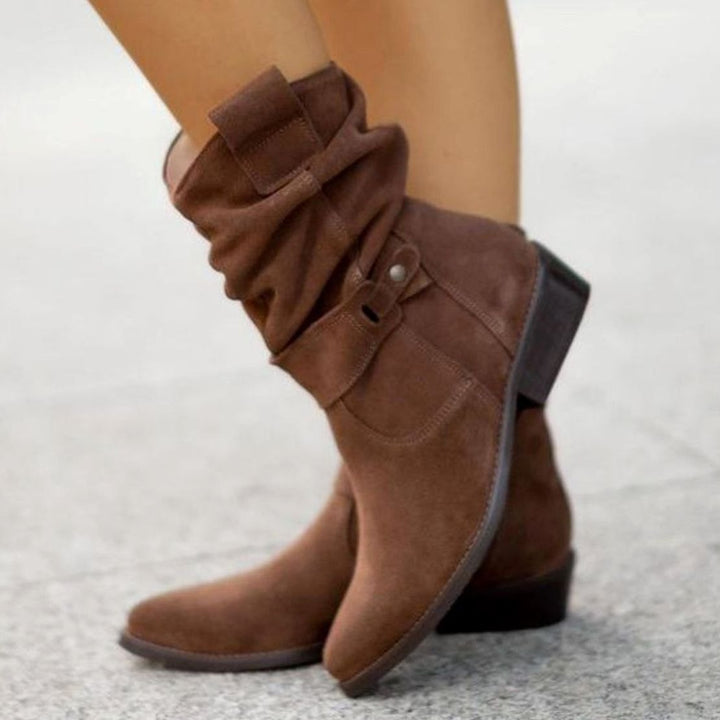 Women's Slouch Ankle Boots Zip-Up Block Heel Suede Wide Calf