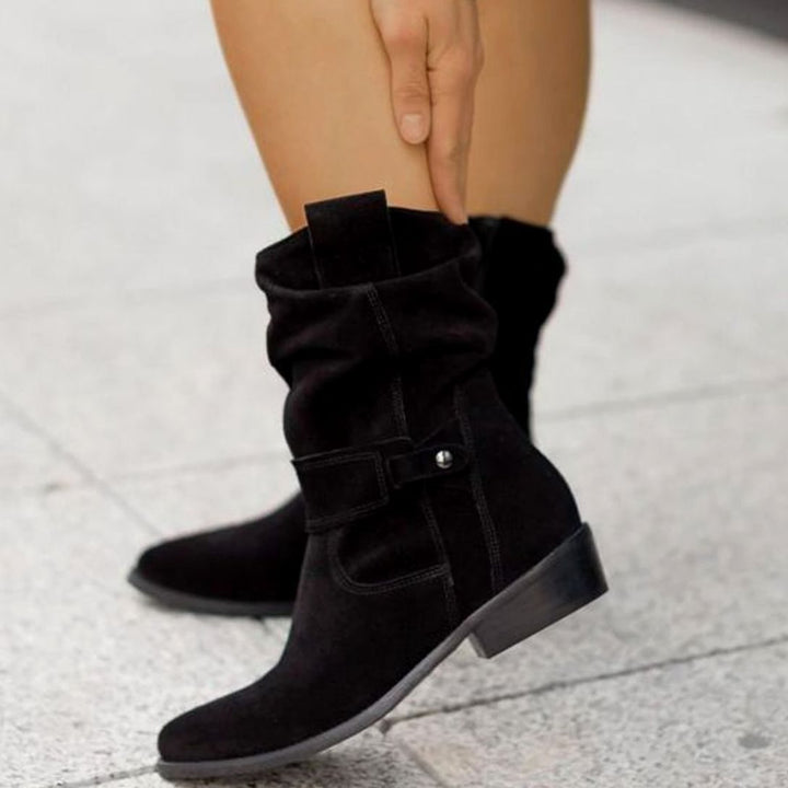 Women's Slouch Ankle Boots Zip-Up Block Heel Suede Wide Calf