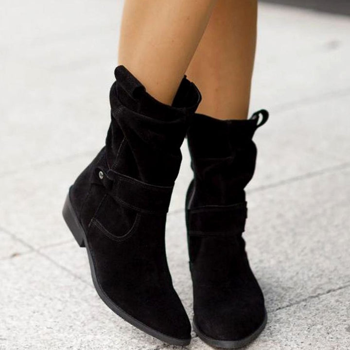 Women's Slouch Ankle Boots Zip-Up Block Heel Suede Wide Calf