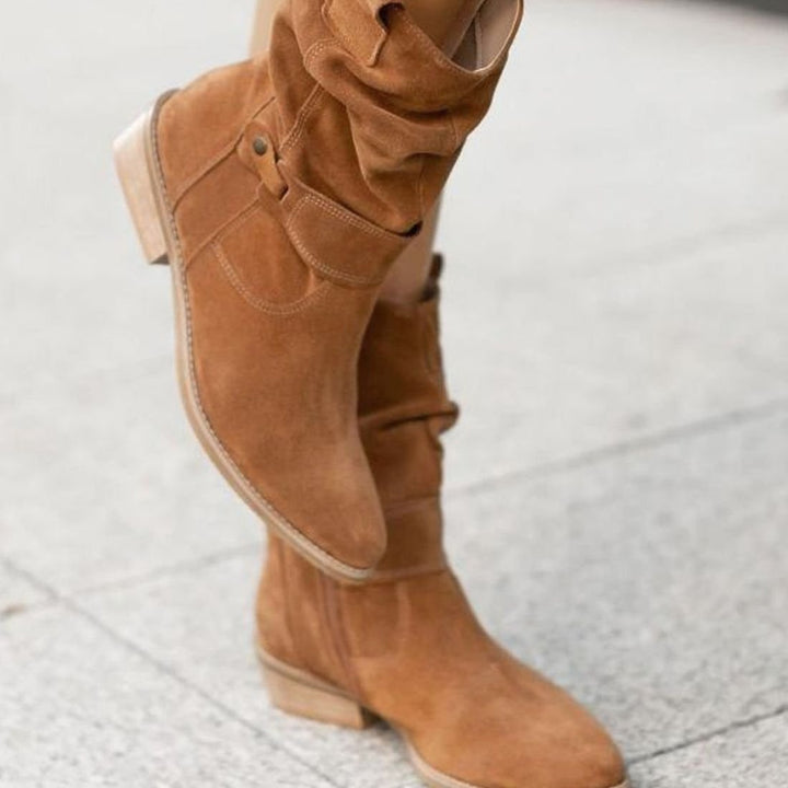 Women's Slouch Ankle Boots Zip-Up Block Heel Suede Wide Calf