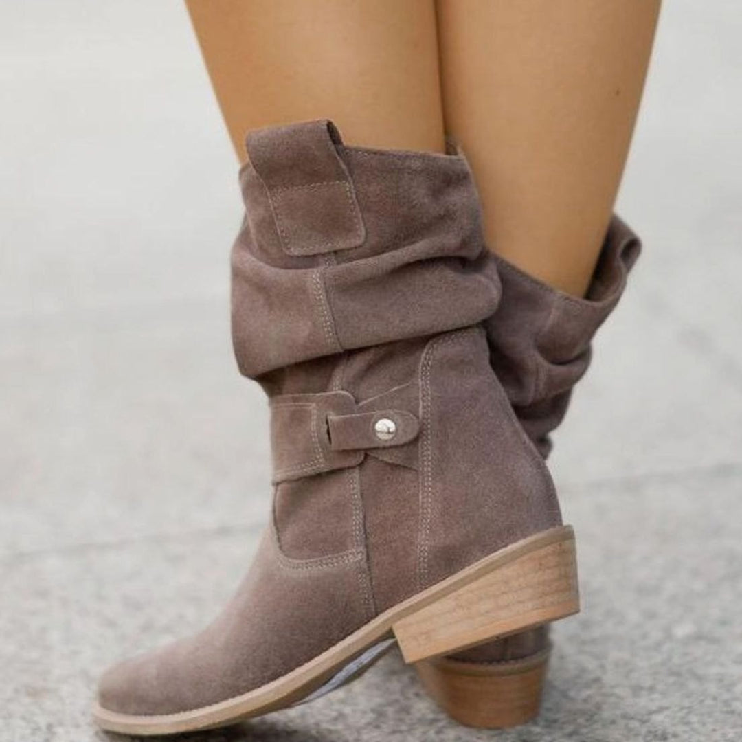 Women's Slouch Ankle Boots Zip-Up Block Heel Suede Wide Calf - Alabaster Beige