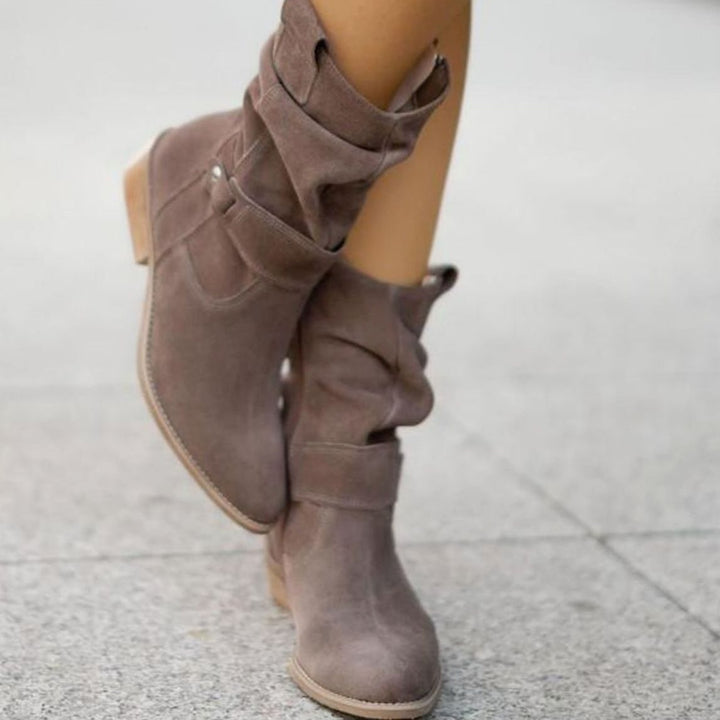 Women's Slouch Ankle Boots Zip-Up Block Heel Suede Wide Calf