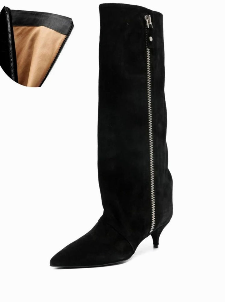 Women's Slouchy Kitten Heel Knee-High Suede Boots