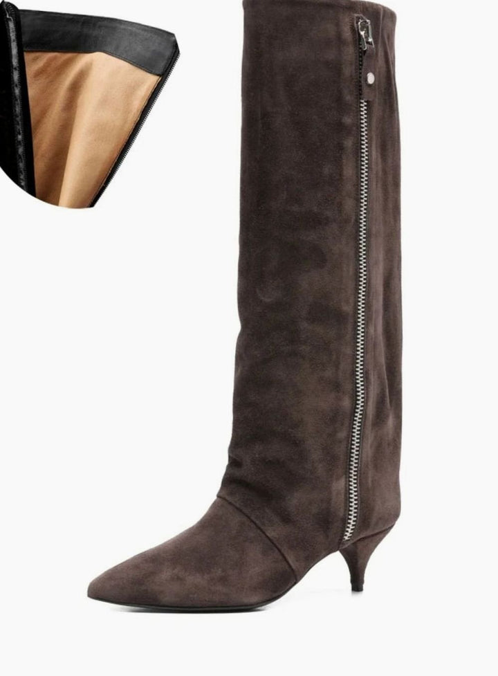 Women's Slouchy Kitten Heel Knee-High Suede Boots