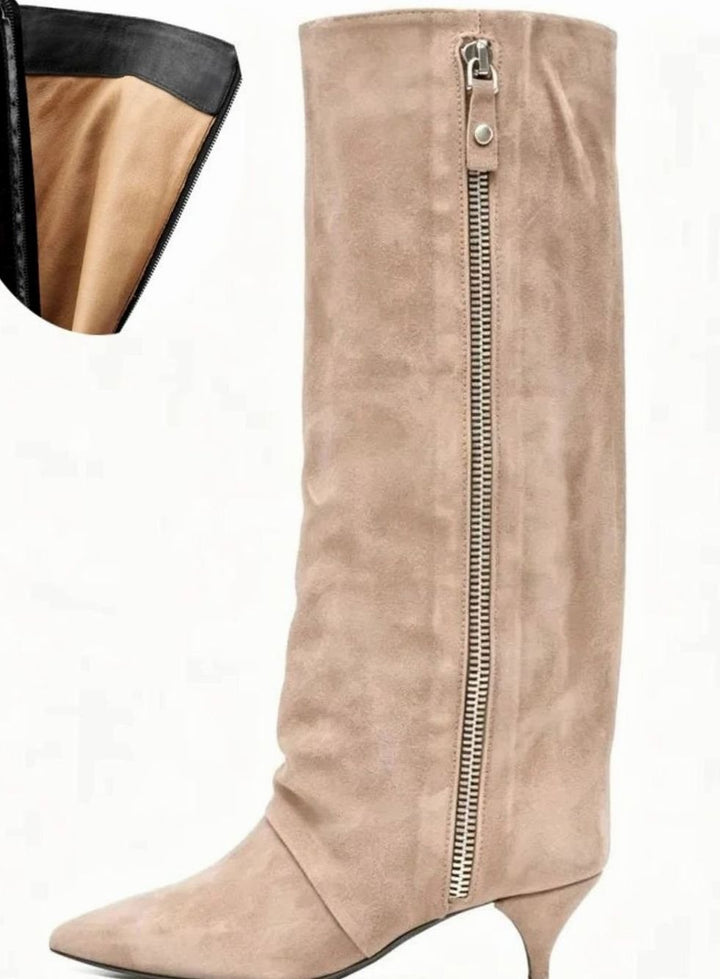 Women's Slouchy Kitten Heel Knee-High Suede Boots