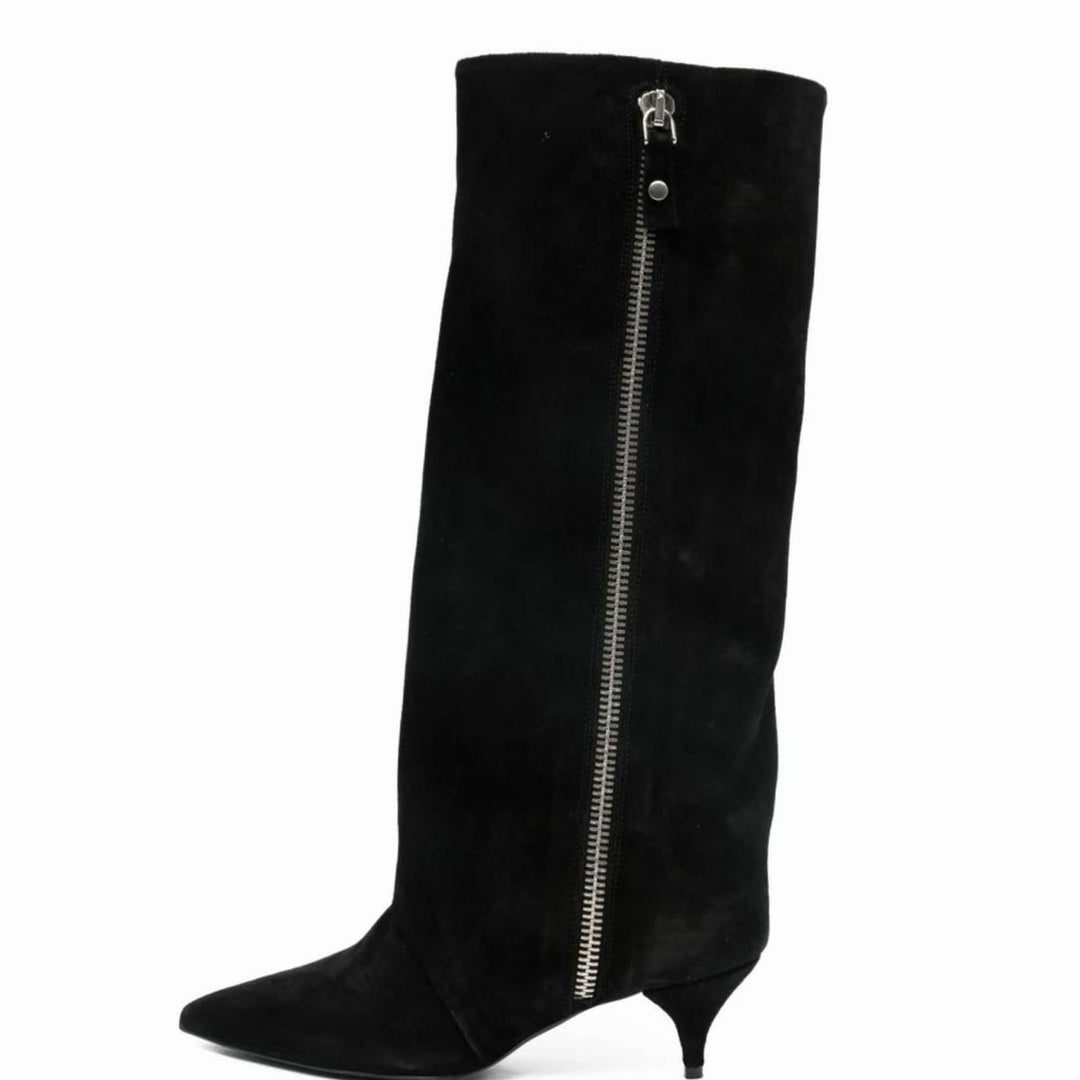 Women's Slouchy Kitten Heel Knee-High Suede Boots