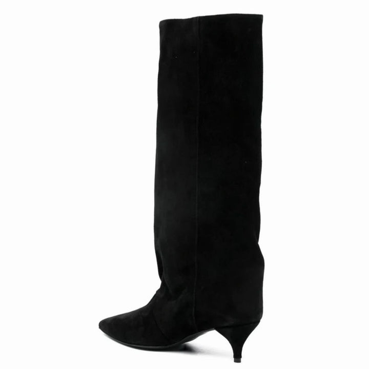 Women's Slouchy Kitten Heel Knee-High Suede Boots