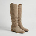 Layla | Women's Slouchy Suede-Look Knee-High Low-Heel Boots, Taupe