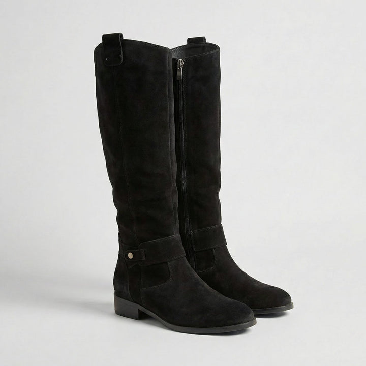 Women's Slouchy Suede-Look Knee-High Low-Heel Boots, Taupe - Black