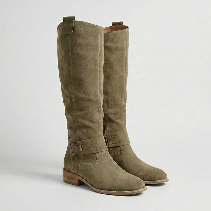 Women's Slouchy Suede-Look Knee-High Low-Heel Boots, Taupe - Green