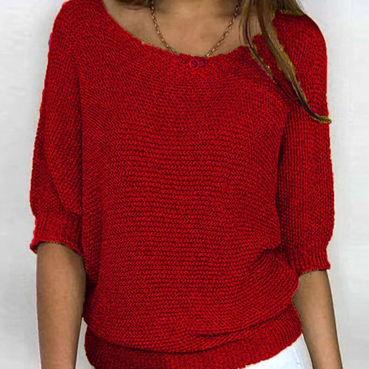 Women's Soft Knit Batwing-Sleeve Relaxed Pullover Sweater - Red