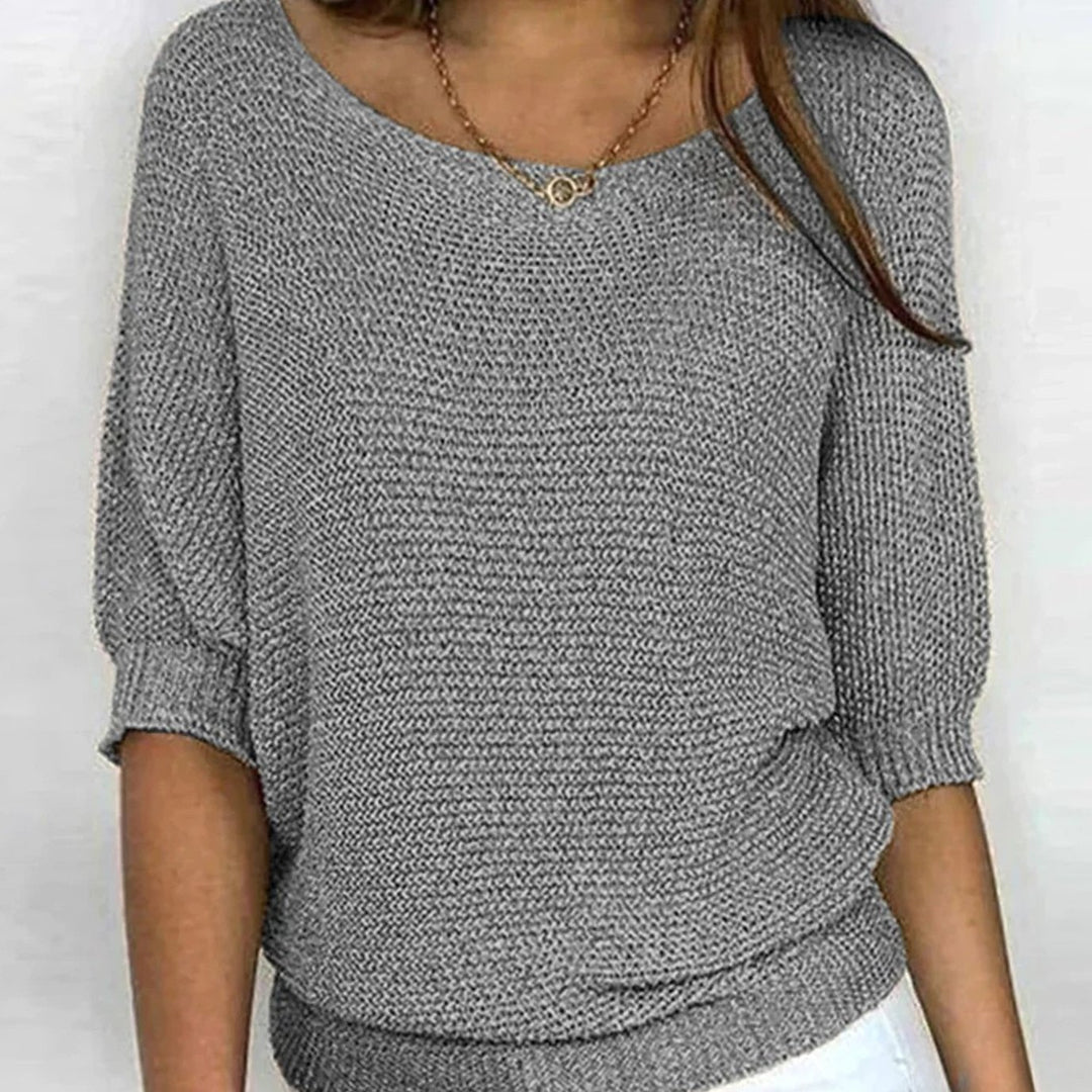 Women's Soft Knit Batwing-Sleeve Relaxed Pullover Sweater - Gray