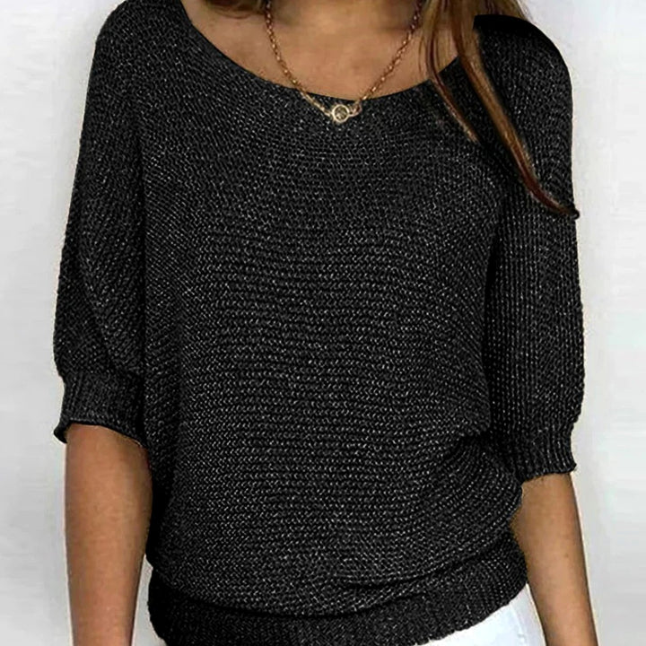 Women's Soft Knit Batwing-Sleeve Relaxed Pullover Sweater - Black