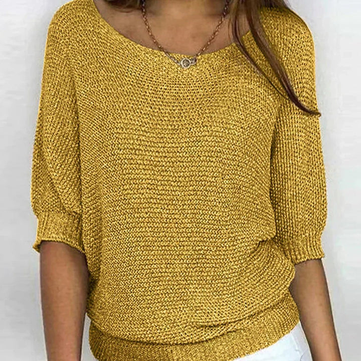 Women's Soft Knit Batwing-Sleeve Relaxed Pullover Sweater - Yellow