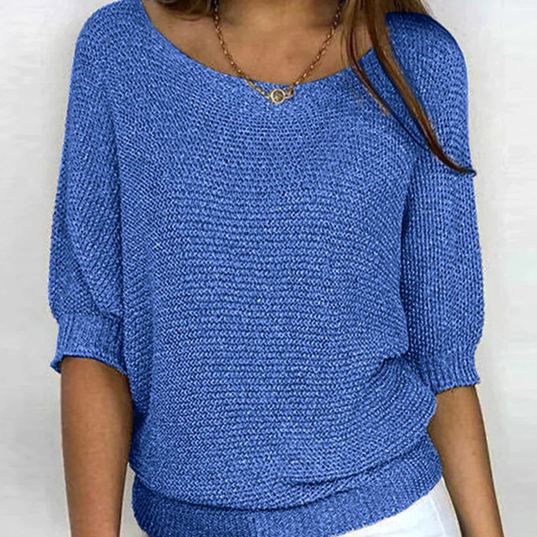 Women's Soft Knit Batwing-Sleeve Relaxed Pullover Sweater - Blue
