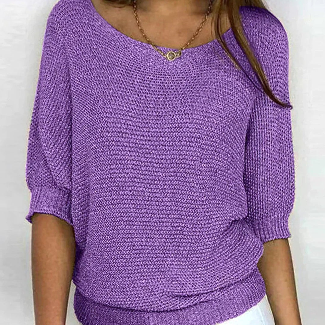 Women's Soft Knit Batwing-Sleeve Relaxed Pullover Sweater - Purple
