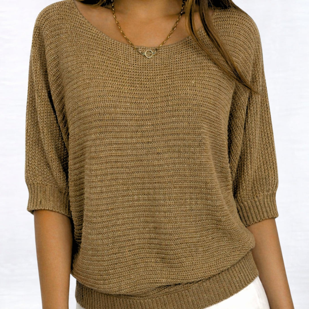 Women's Soft Knit Batwing-Sleeve Relaxed Pullover Sweater - Beige