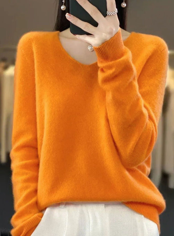 Women's Soft Knit V-Neck Cashmere-Feel Pullover Sweater