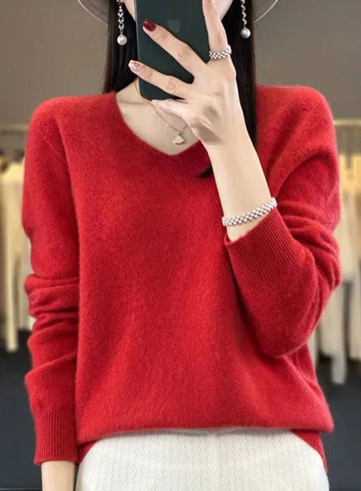 Women's Soft Knit V-Neck Cashmere-Feel Pullover Sweater