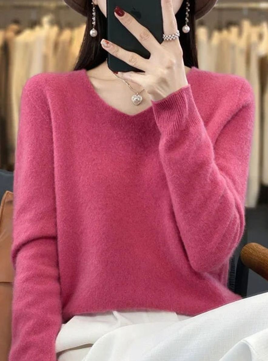 Women's Soft Knit V-Neck Cashmere-Feel Pullover Sweater