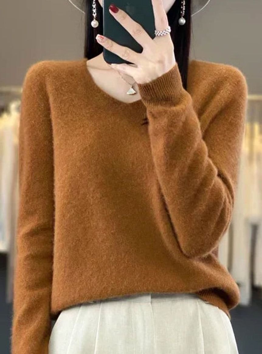 Women's Soft Knit V-Neck Cashmere-Feel Pullover Sweater - Golden Camel