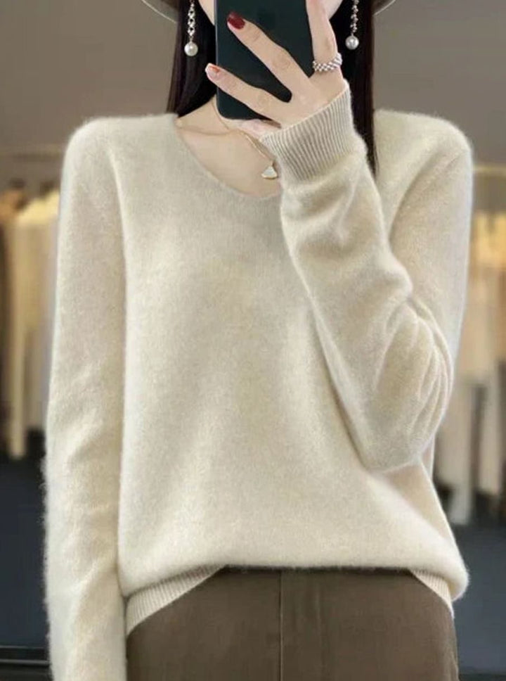 Women's Soft Knit V-Neck Cashmere-Feel Pullover Sweater