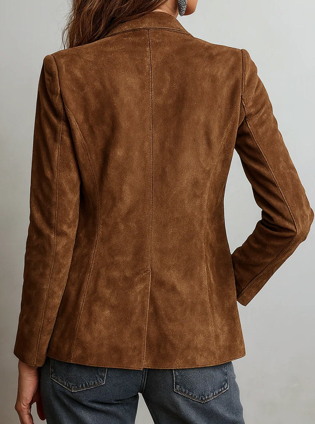 Women's Soft Suede Button-Front Notch Lapel Blazer Jacket