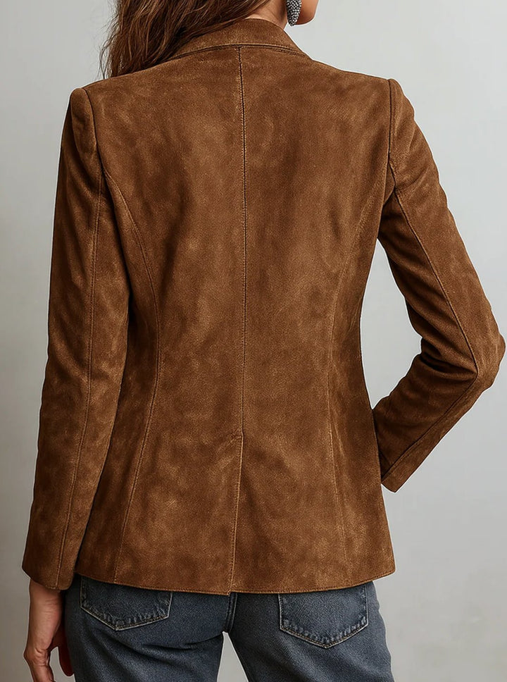 Women's Soft Suede Button-Front Notch Lapel Blazer Jacket