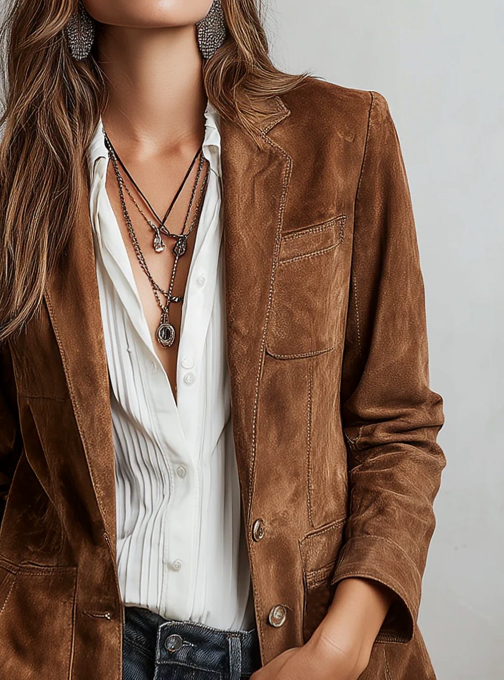 Women's Soft Suede Button-Front Notch Lapel Blazer Jacket