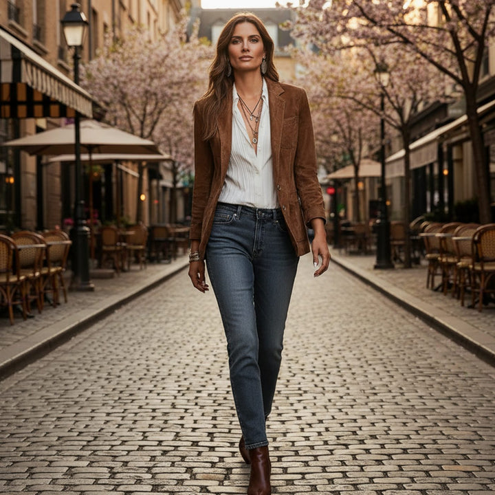 Women's Soft Suede Button-Front Notch Lapel Blazer Jacket
