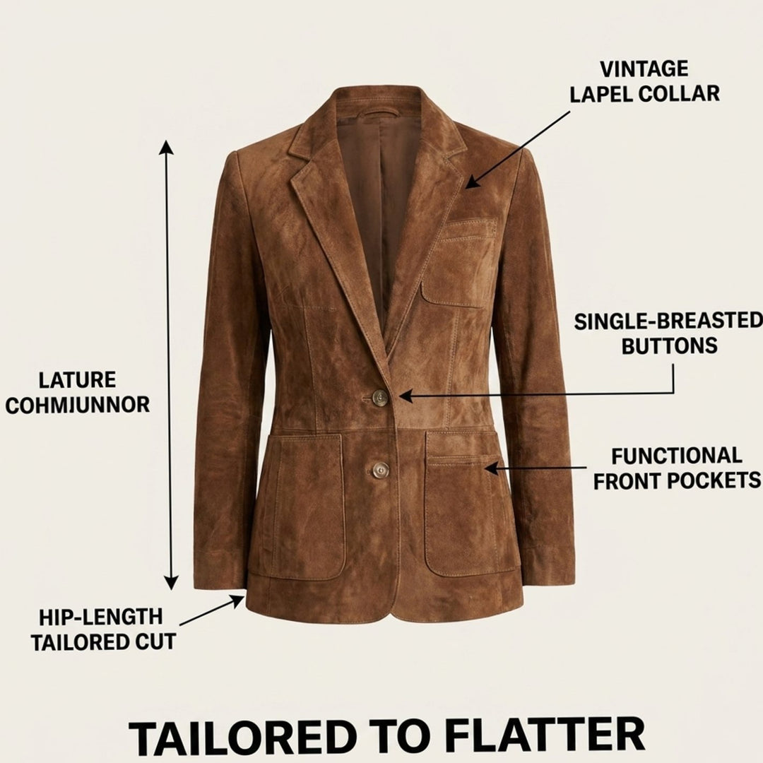 Women's Soft Suede Button-Front Notch Lapel Blazer Jacket