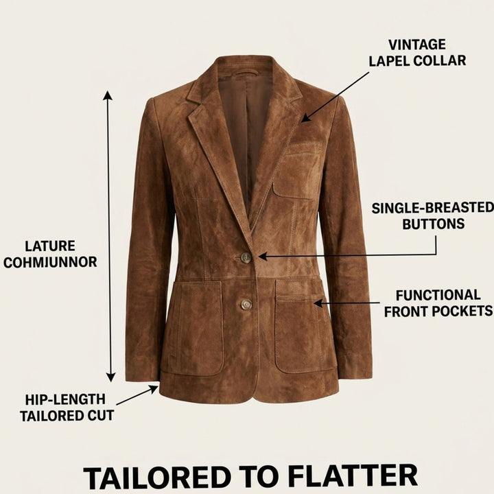 Women's Soft Suede Button-Front Notch Lapel Blazer Jacket