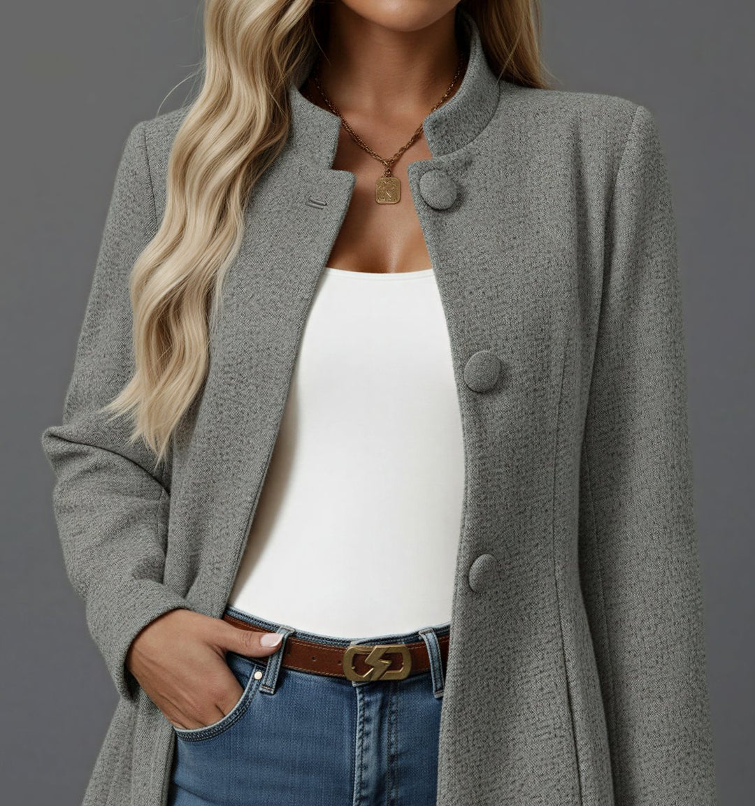 Women's Stand-Collar Button-Front A-Line Mid-Length Coat - Gray