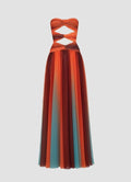 Charlotte | Women's Strapless Cut-Out Waist Ombre Pleated Maxi Dress, Burgundy