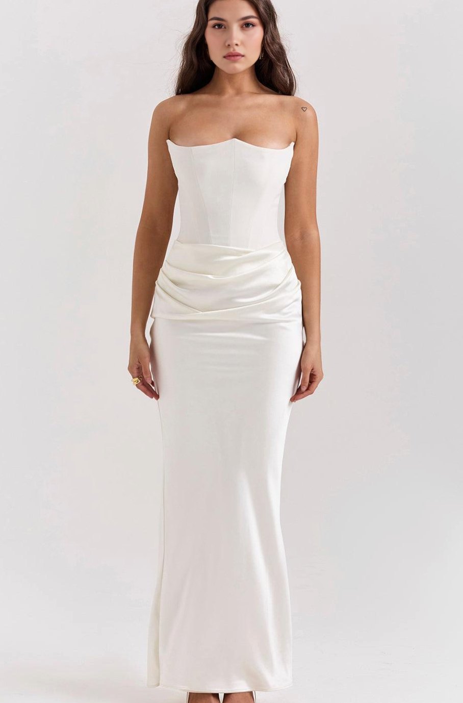 Women's Strapless Draped Satin Corset Maxi Gown
