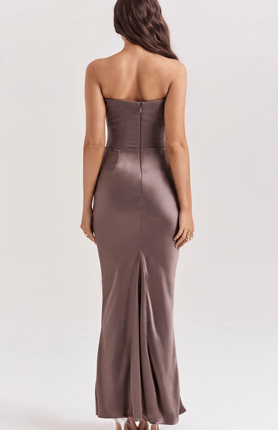 Women's Strapless Draped Satin Corset Maxi Gown