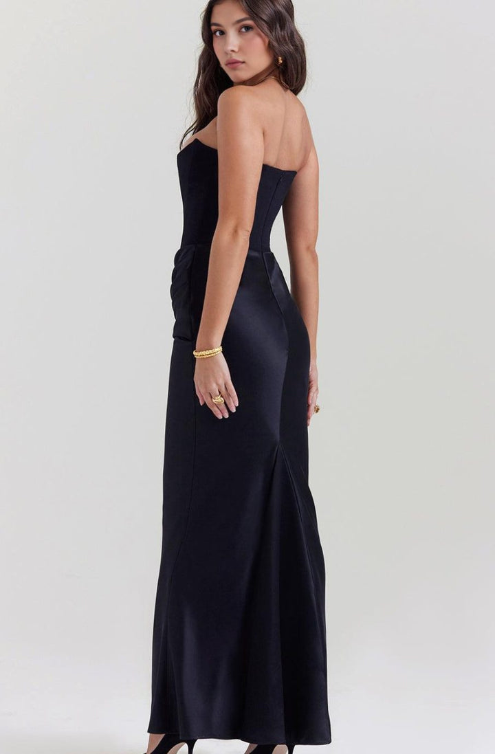 Women's Strapless Draped Satin Corset Maxi Gown