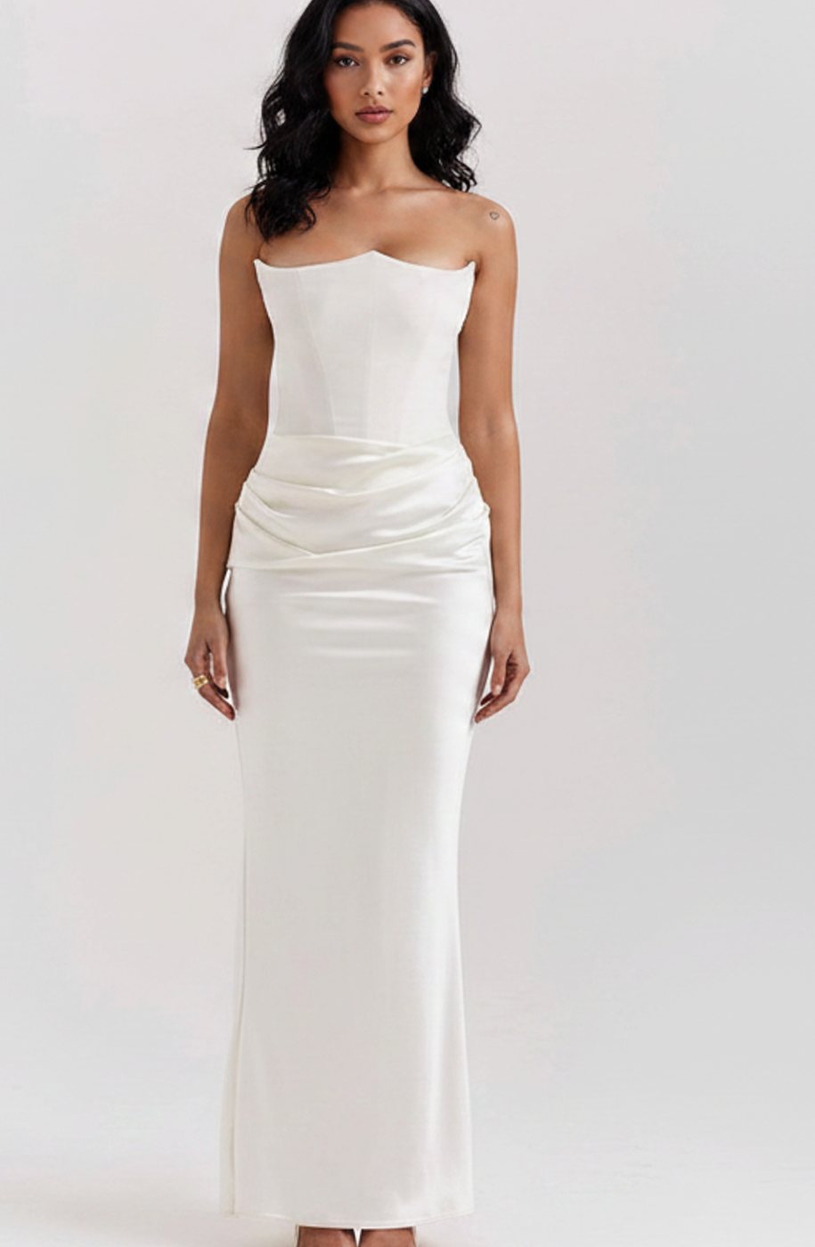 Women's Strapless Draped Satin Maxi Gown