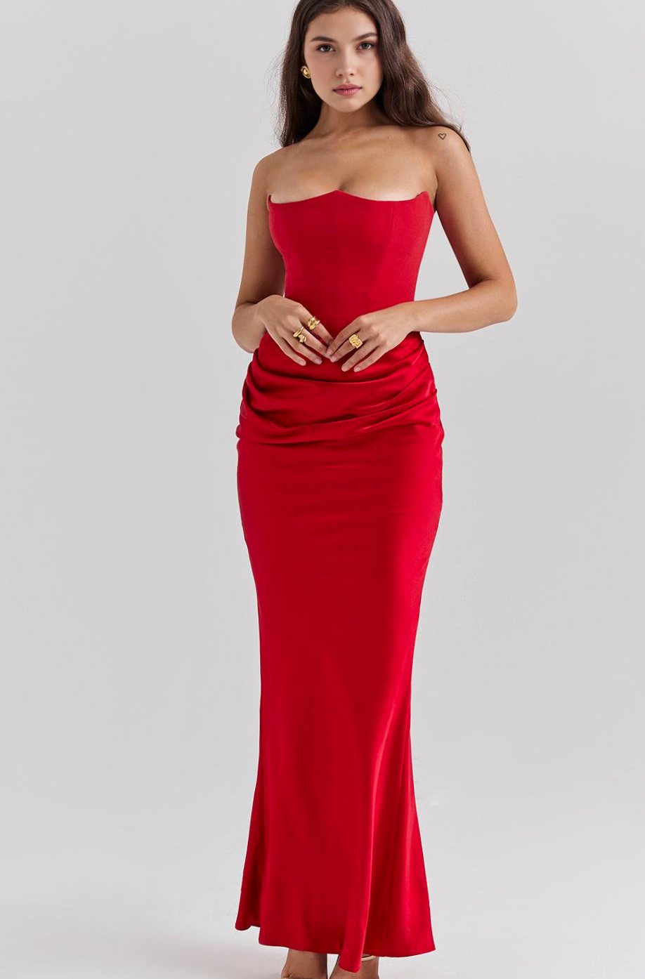 Women's Strapless Draped Satin Maxi Gown