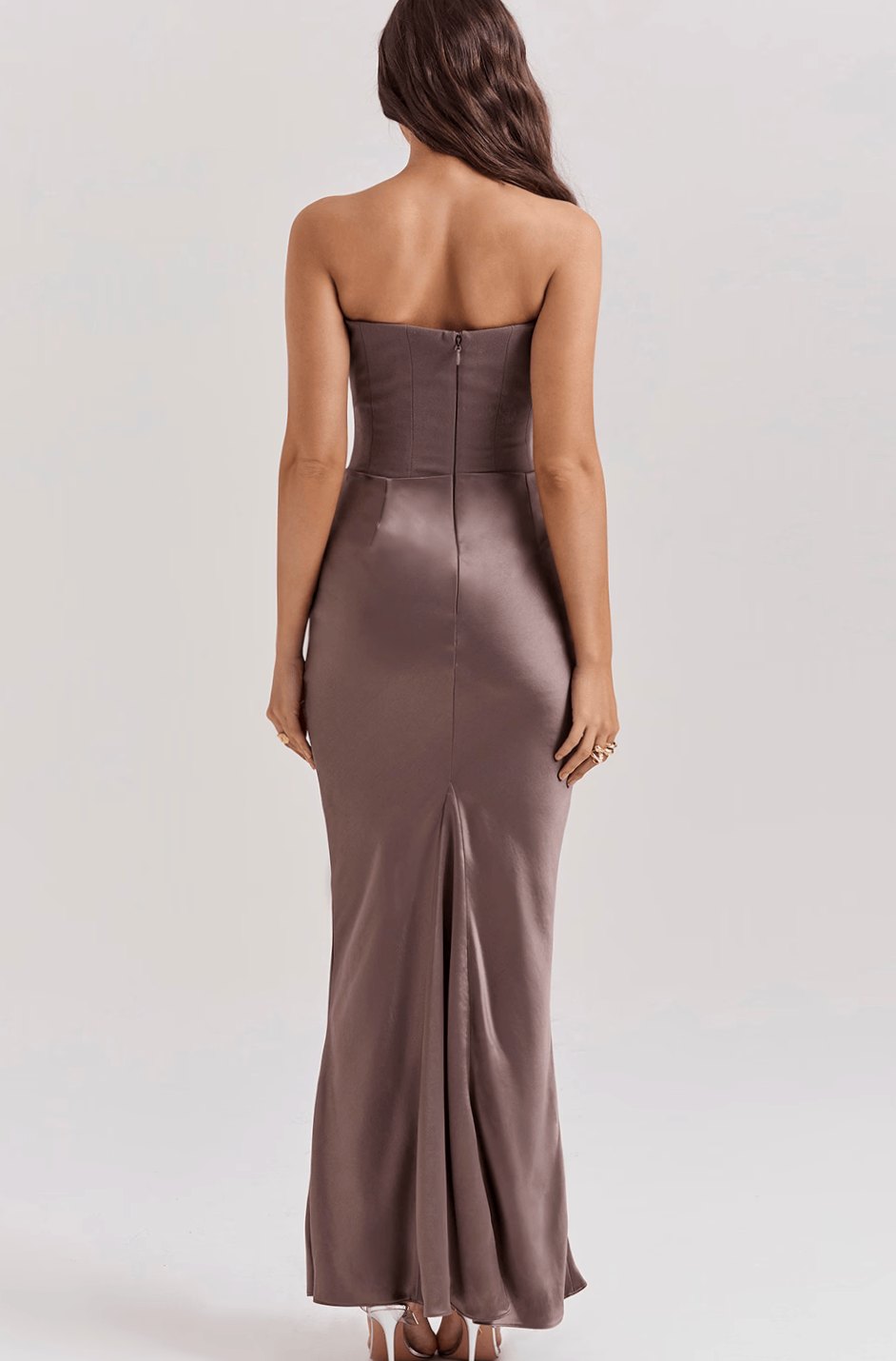 Women's Strapless Draped Satin Maxi Gown