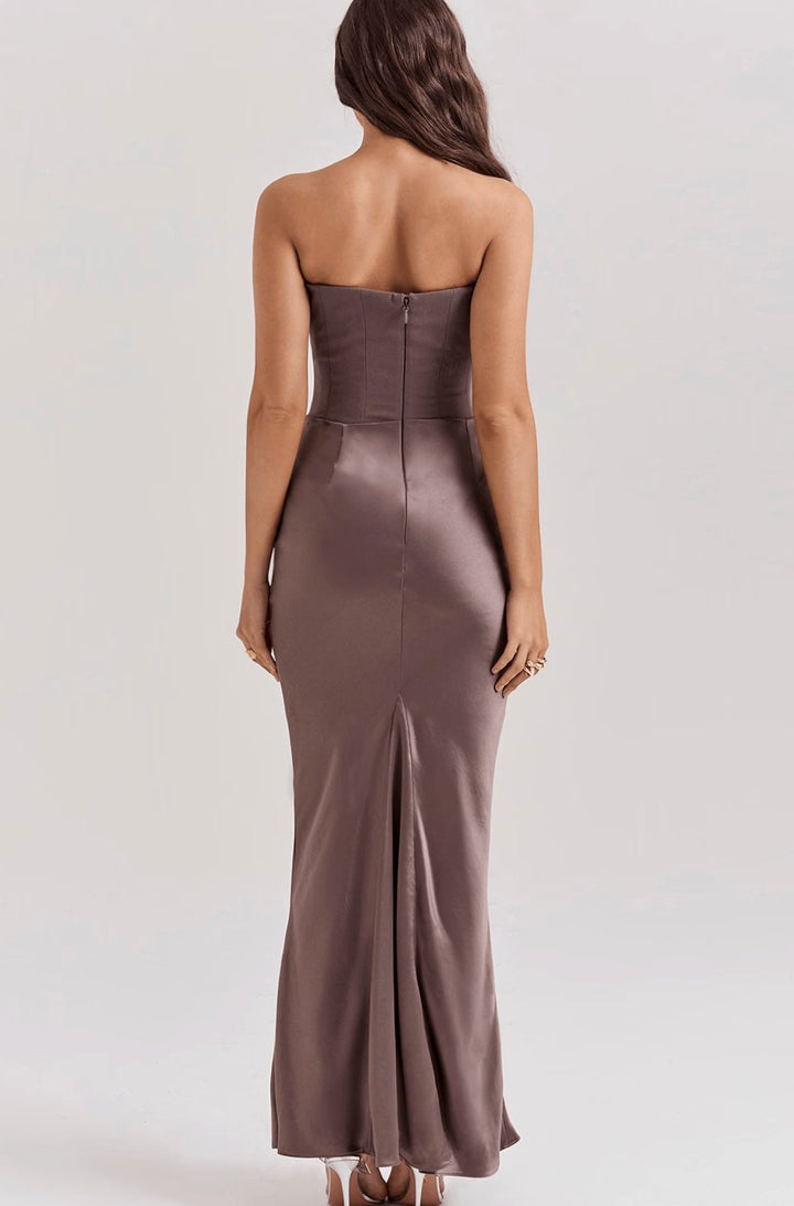 Women's Strapless Draped Satin Maxi Gown