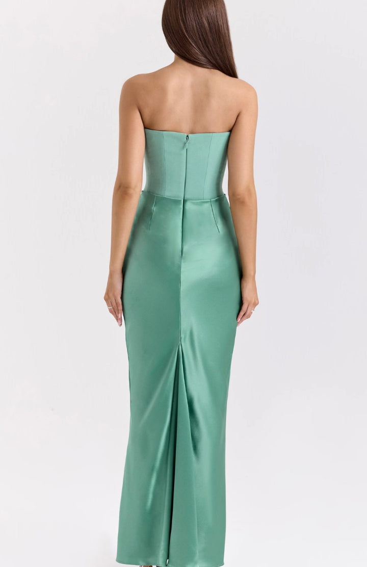 Women's Strapless Draped Satin Maxi Gown